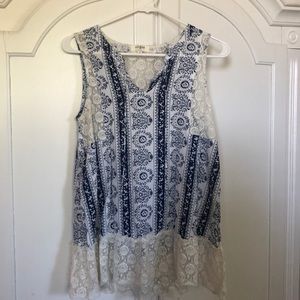 White and navy floral top